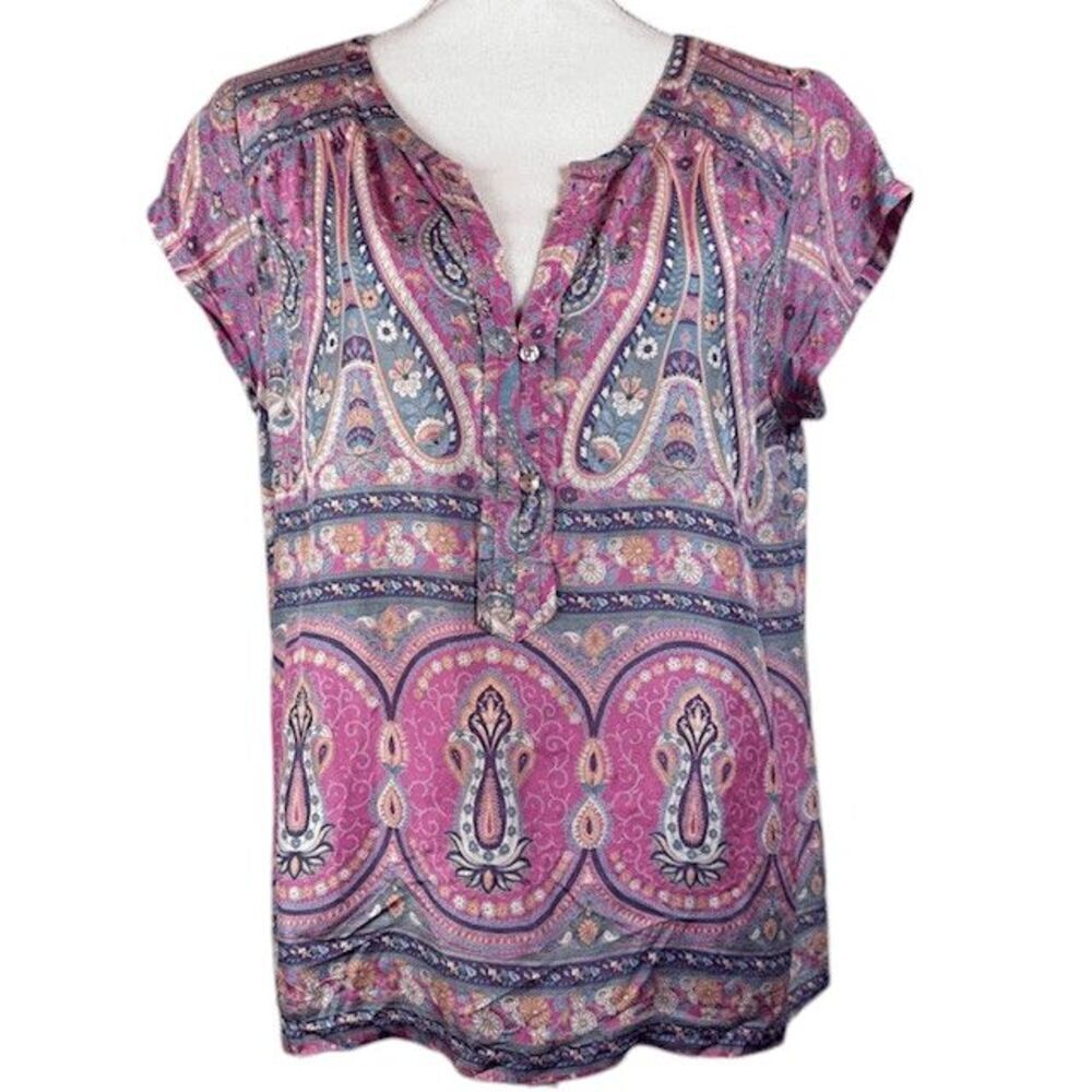 Calypso St. Barth 100% Silk Paisley Print Blouse Pink Purple Light Size Medium
